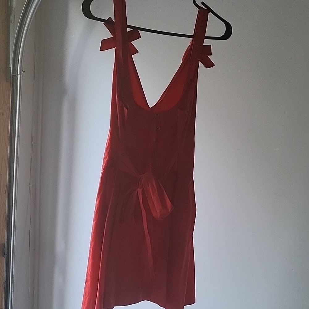 Free People Elegant Red Mini Dress With Pockets - Picture 6 of 10